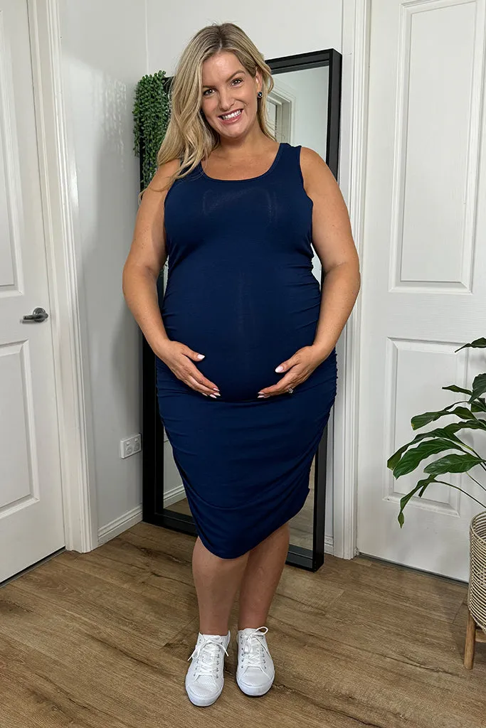 Ruched Tank Maternity Dress - Navy