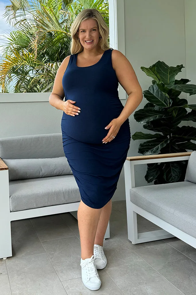 Ruched Tank Maternity Dress - Navy