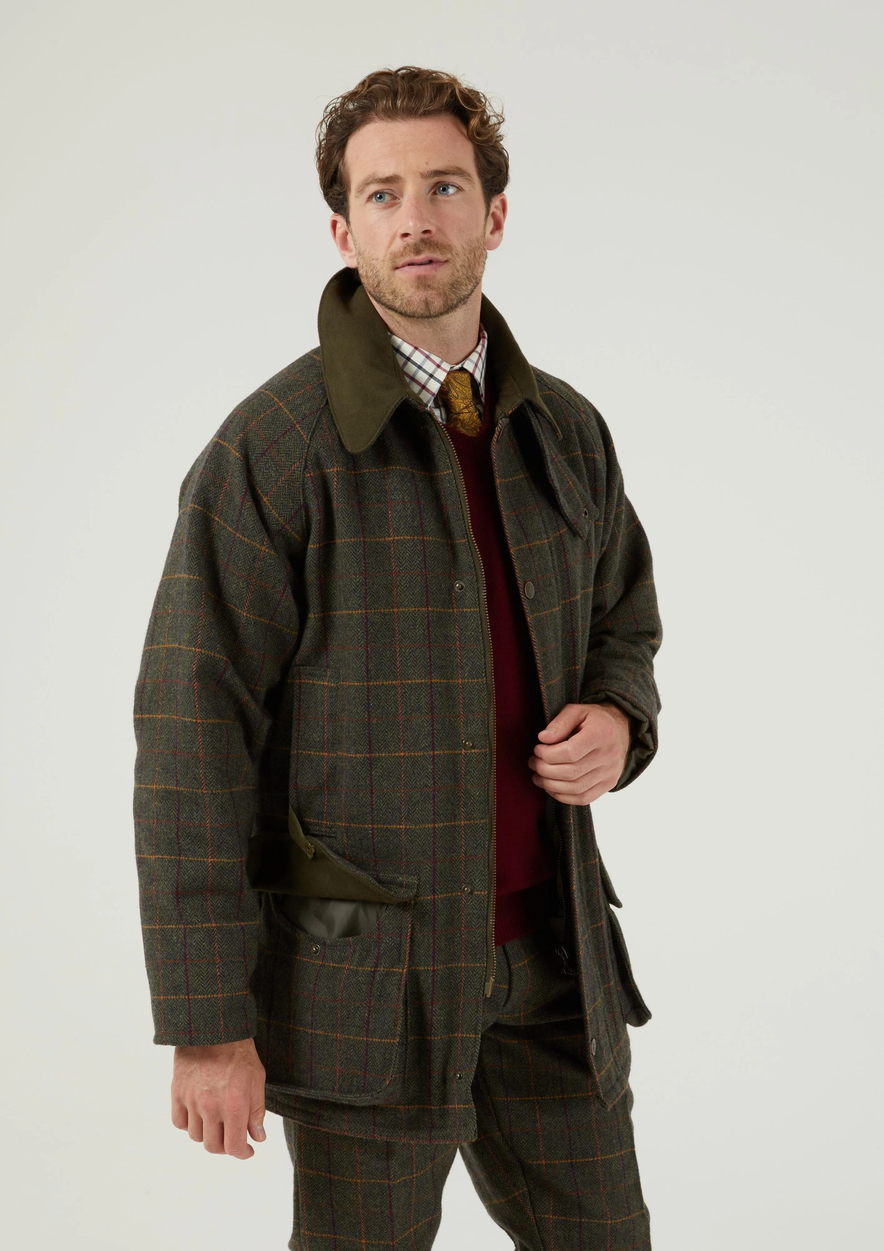 Rutland Men's Tweed Waterproof Shooting Coat In Fern - Regular Fit