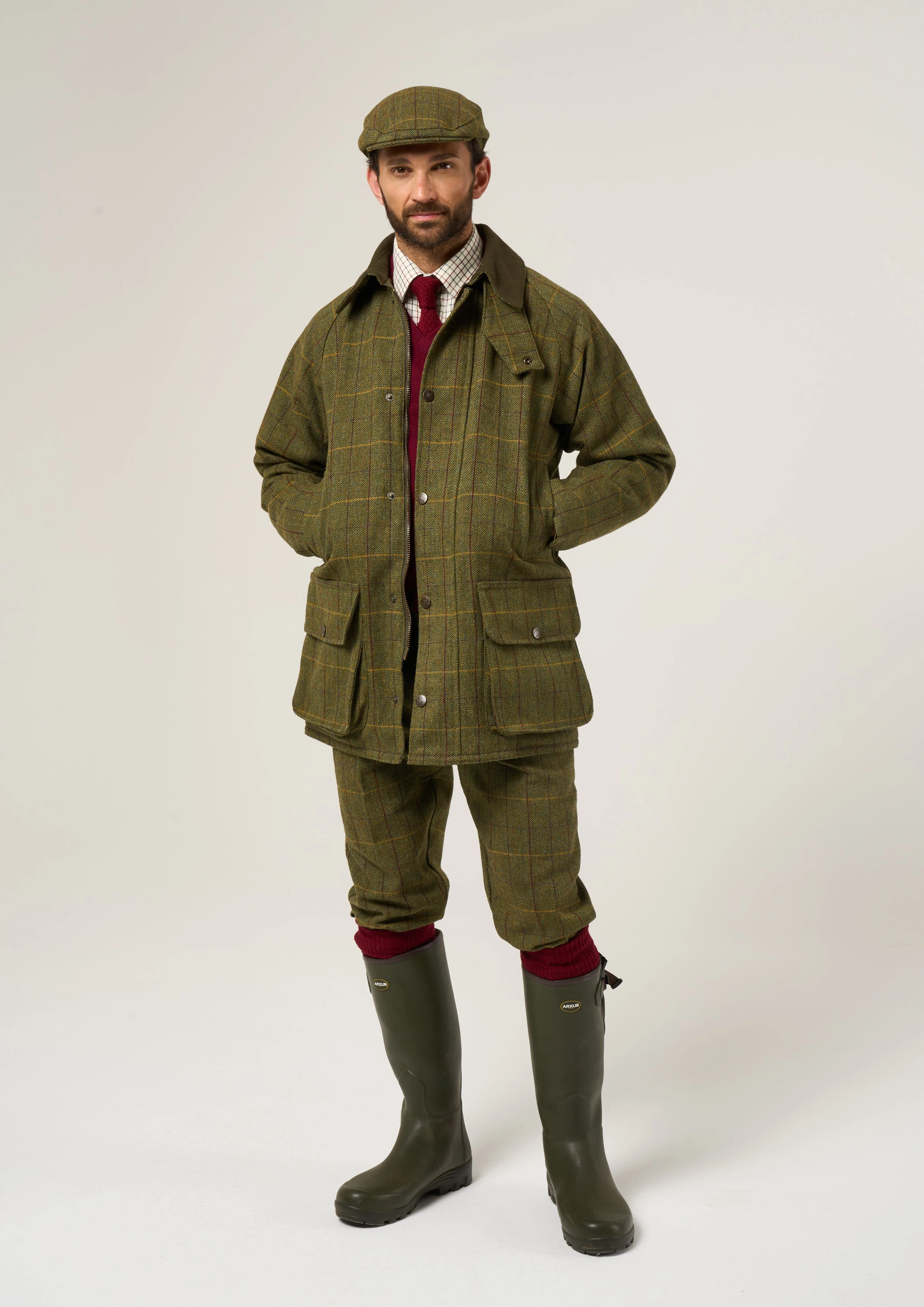 Rutland Men's Tweed Waterproof Shooting Coat In Green Ash - Regular Fit