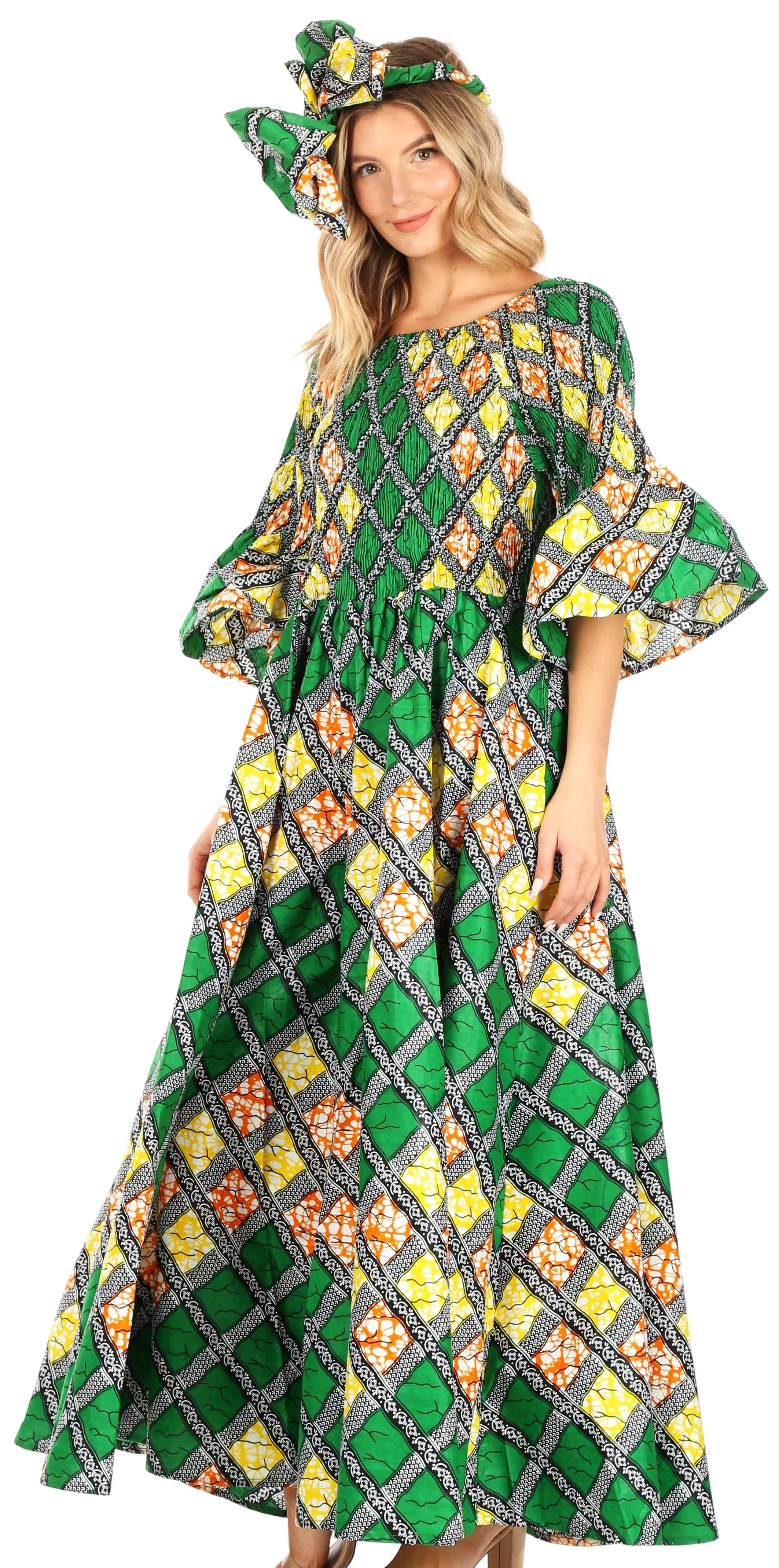 Sakkas Ina Women's African Ankara Print Wide Leg Jumpsuit Dress Of the Shoulder