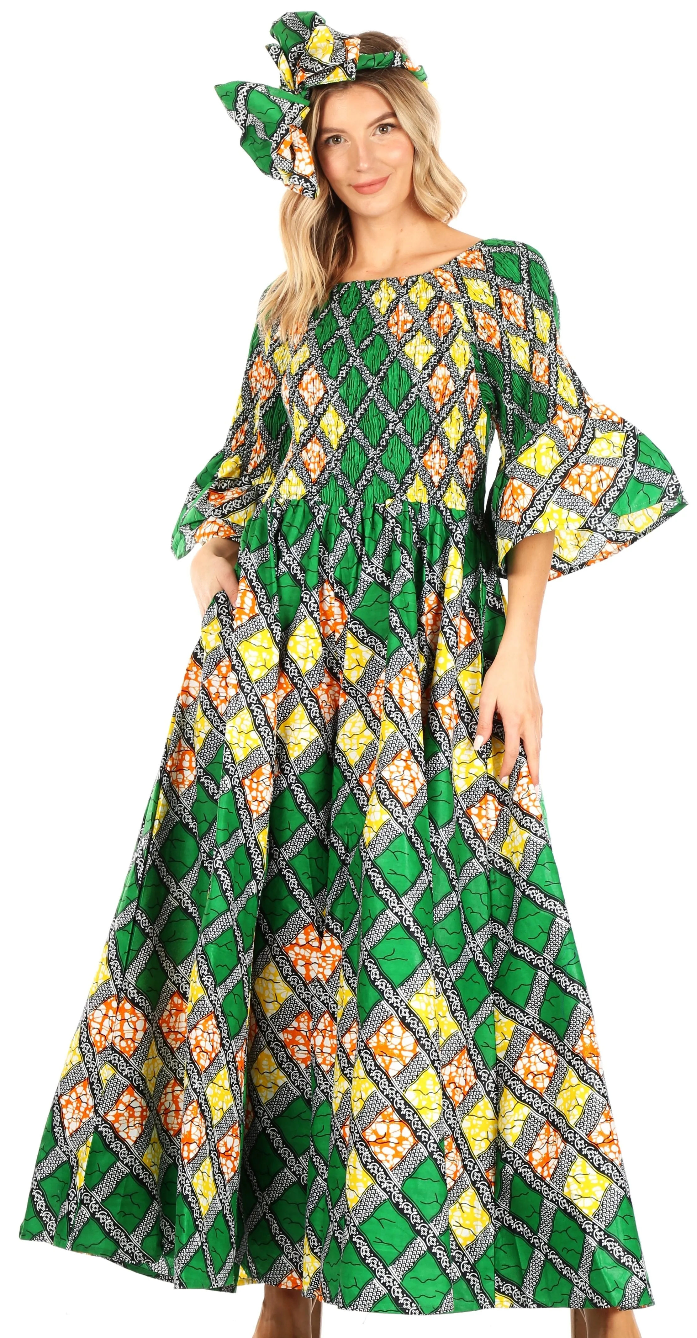 Sakkas Ina Women's African Ankara Print Wide Leg Jumpsuit Dress Of the Shoulder