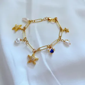 Sea animal starfish designer bracelet for women girls shine diamond nature luxury pearl bamboo chain love four star fish cute crab charm bracelets jewelry gift