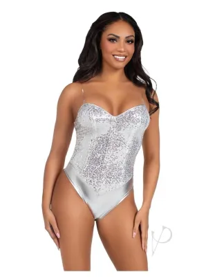 Sequin Bone Snap Bodysuit Strap Md Slv