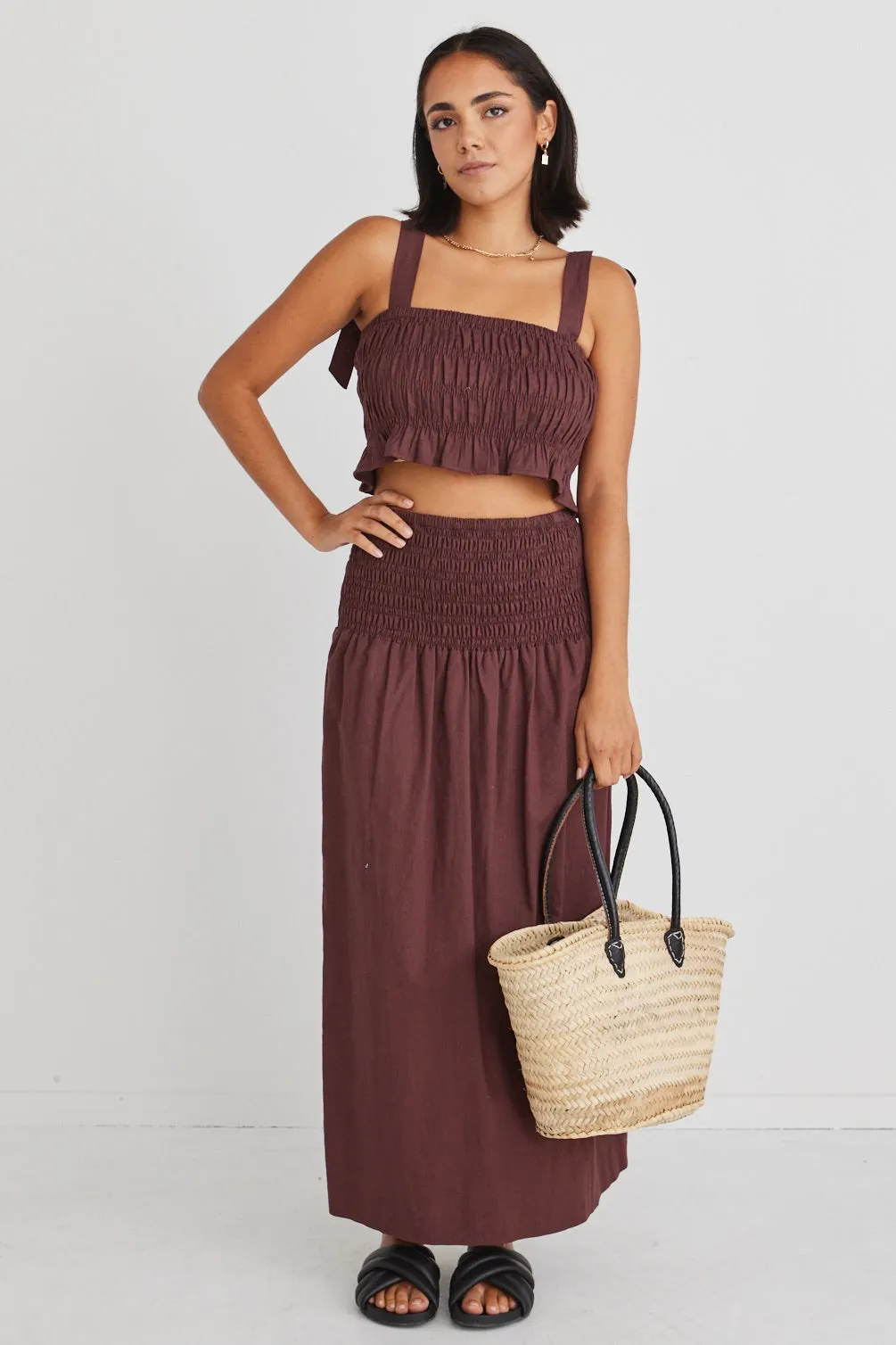 Seville Raisin Shirred Waist Maxi Skirt