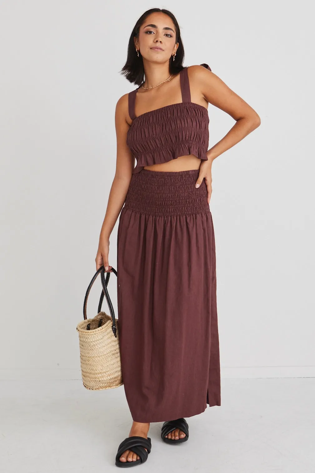 Seville Raisin Shirred Waist Maxi Skirt