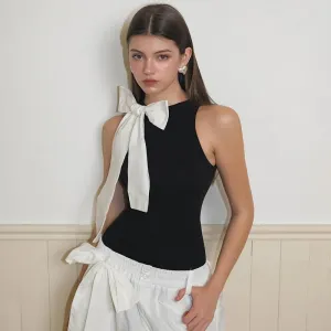 Sleeveless Bow Body Tops for Women | 2024 Summer Slim O Neck Bodysuit