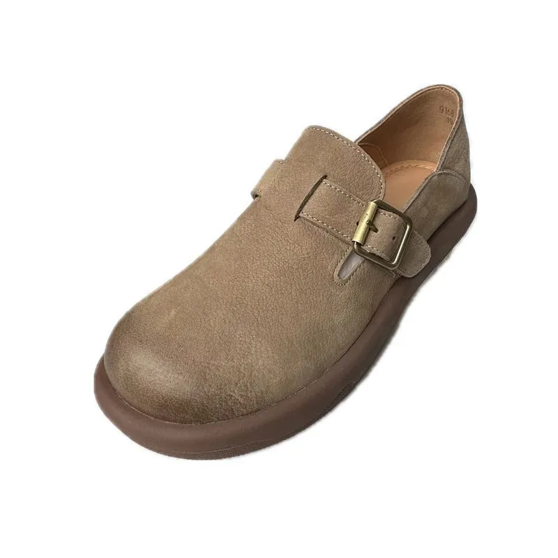 Soft Leather Loafers Mori Girl Shoes in Coffee/Apicot