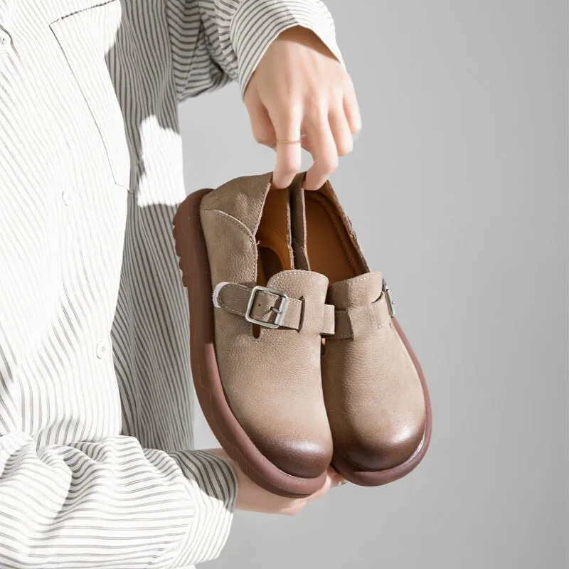 Soft Leather Loafers Mori Girl Shoes in Coffee/Apicot