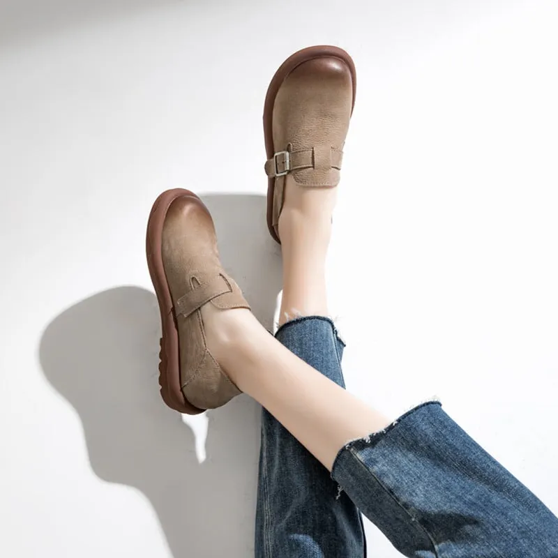 Soft Leather Loafers Mori Girl Shoes in Coffee/Apicot