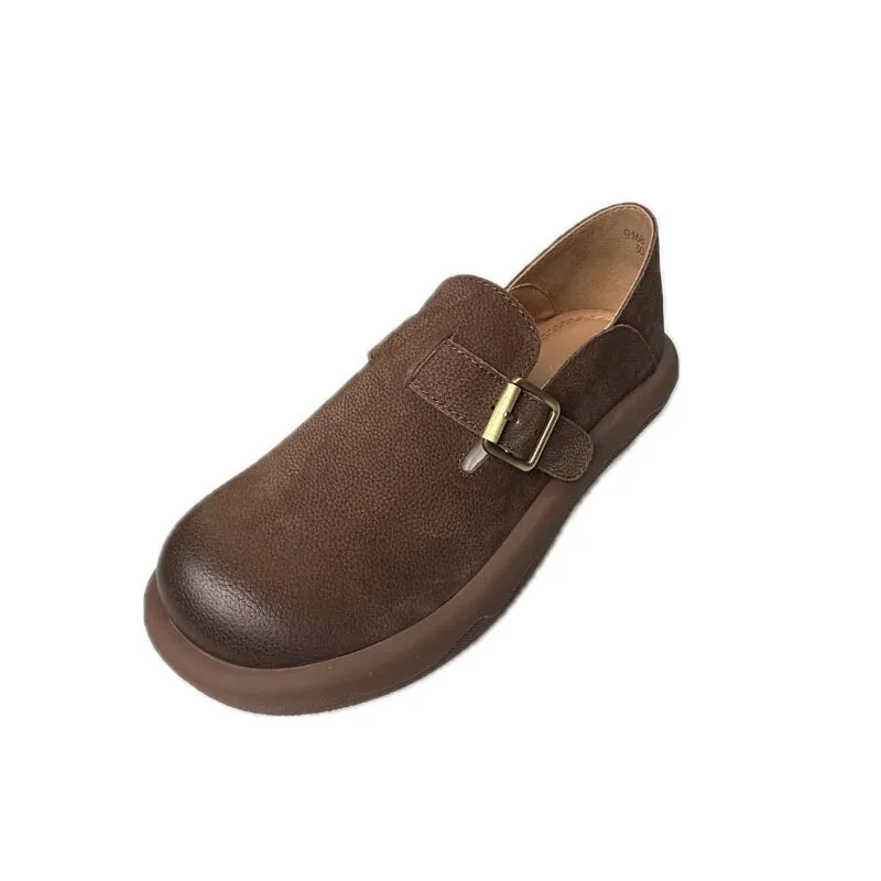 Soft Leather Loafers Mori Girl Shoes in Coffee/Apicot