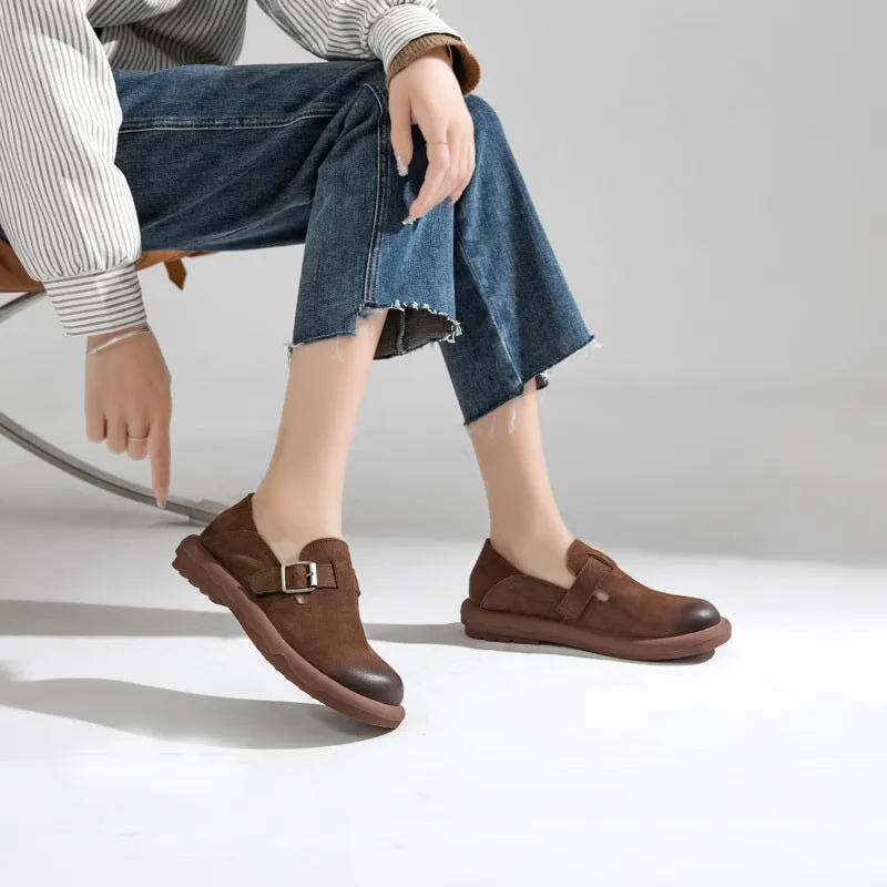 Soft Leather Loafers Mori Girl Shoes in Coffee/Apicot