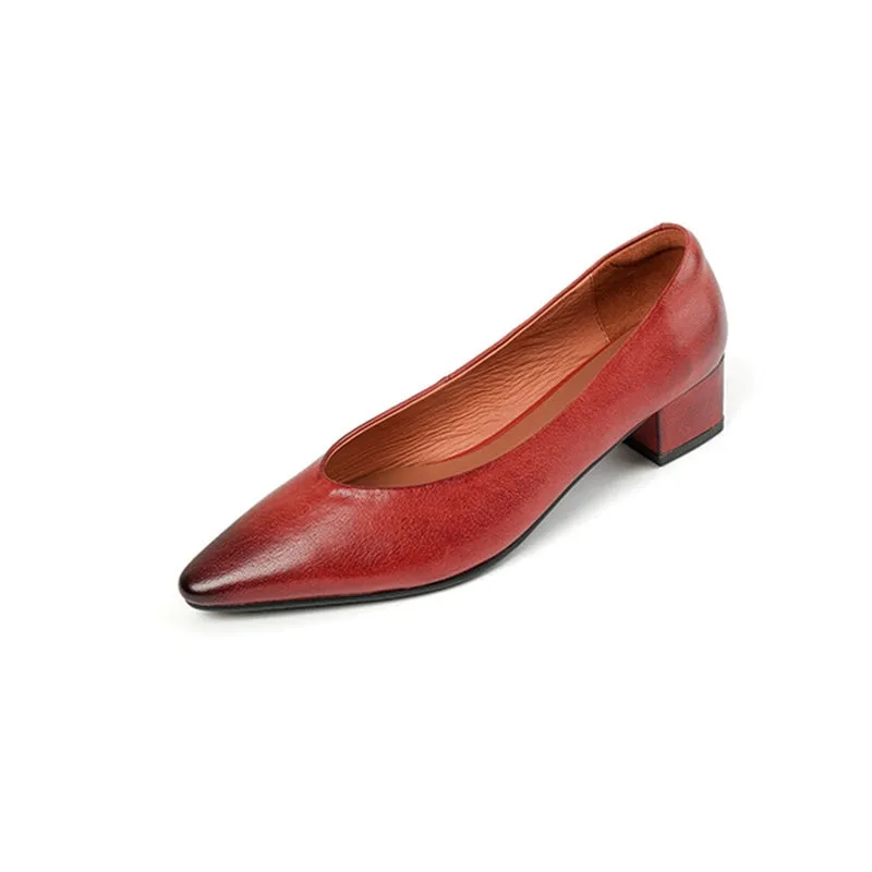 Soft Leather Slip On Flats in Red/Brown