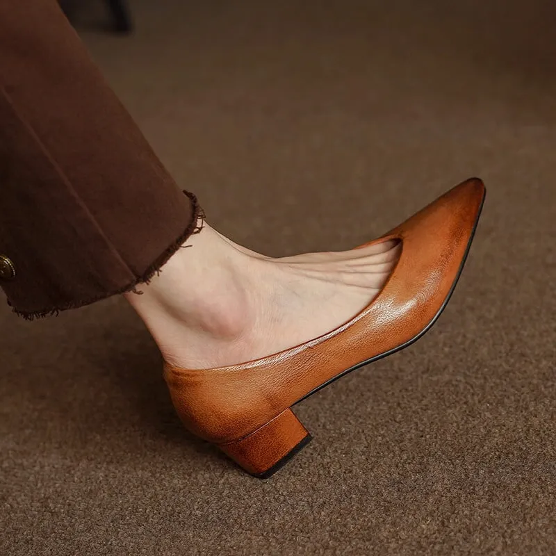 Soft Leather Slip On Flats in Red/Brown