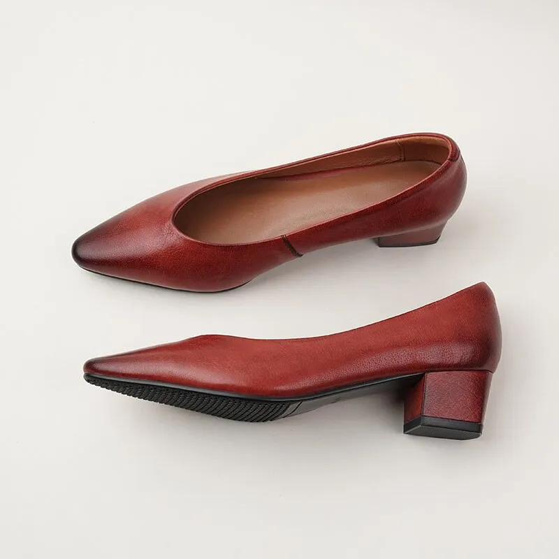 Soft Leather Slip On Flats in Red/Brown