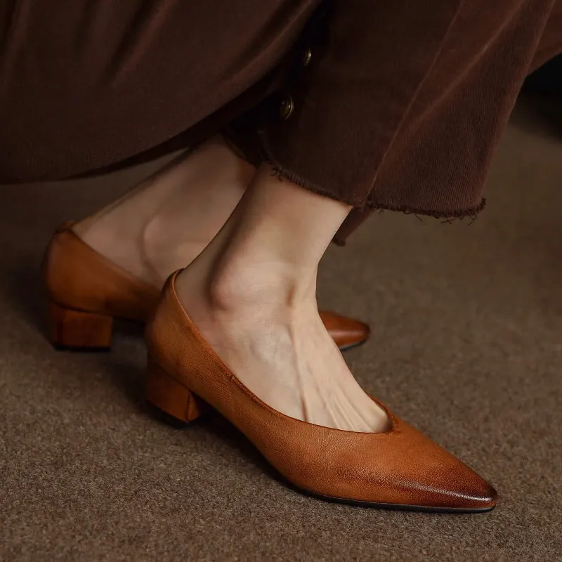 Soft Leather Slip On Flats in Red/Brown