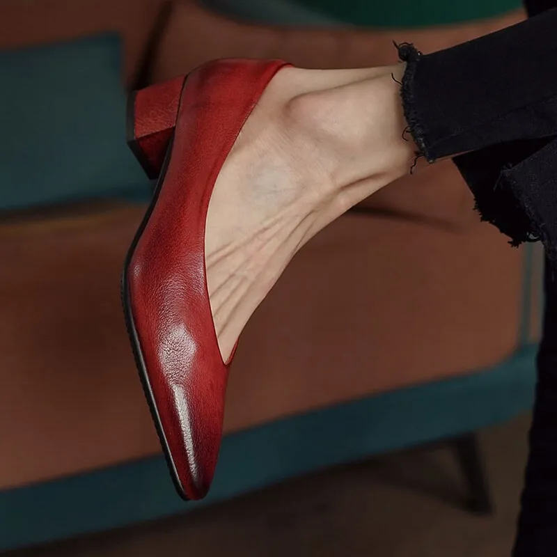 Soft Leather Slip On Flats in Red/Brown