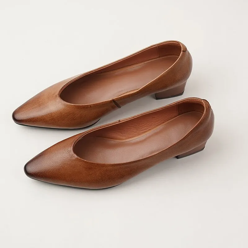 Soft Leather Slip On Flats in Red/Brown