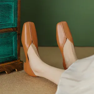 Soft Leather Slip On Loafers in Apricot/Black/Brown