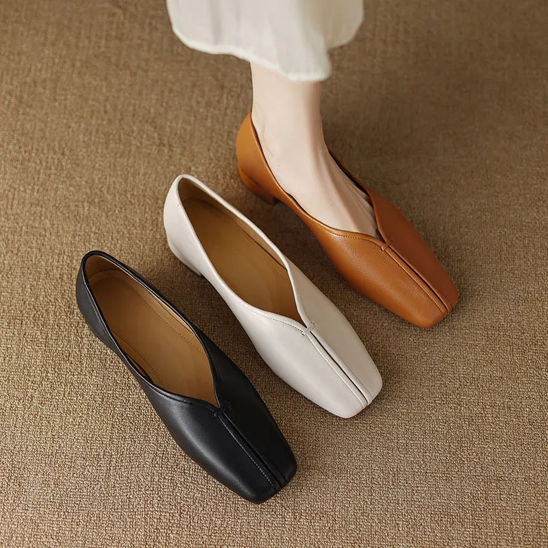 Soft Leather Slip On Loafers in Apricot/Black/Brown