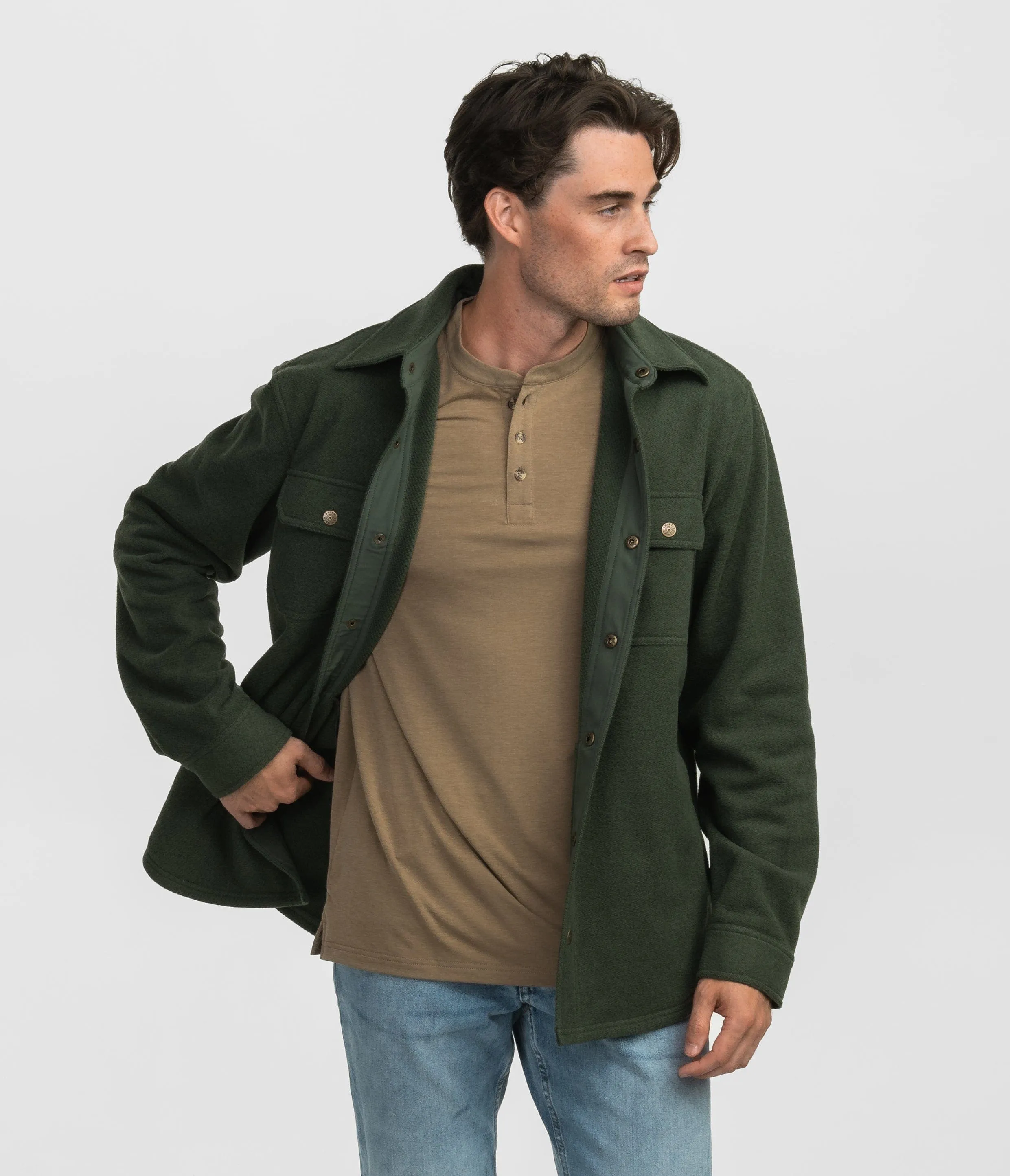 Stretch Twill Shacket - Upland Olive