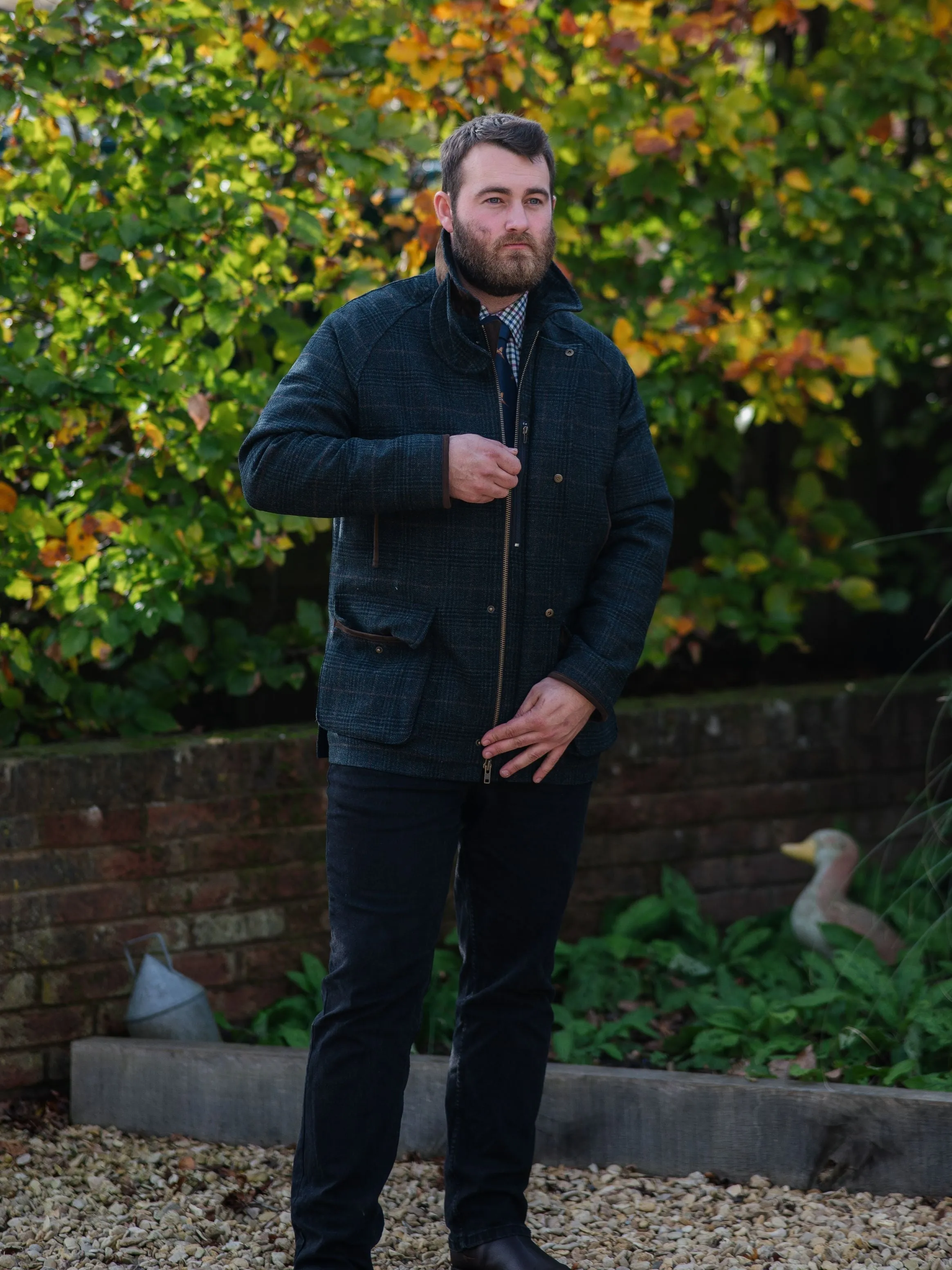 Surrey Waterproof Tweed Coat In Green Check - Shooting Fit