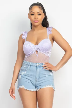 Sweetheart Cut-out Cami Ruffled Bodysuit - Ships from The US