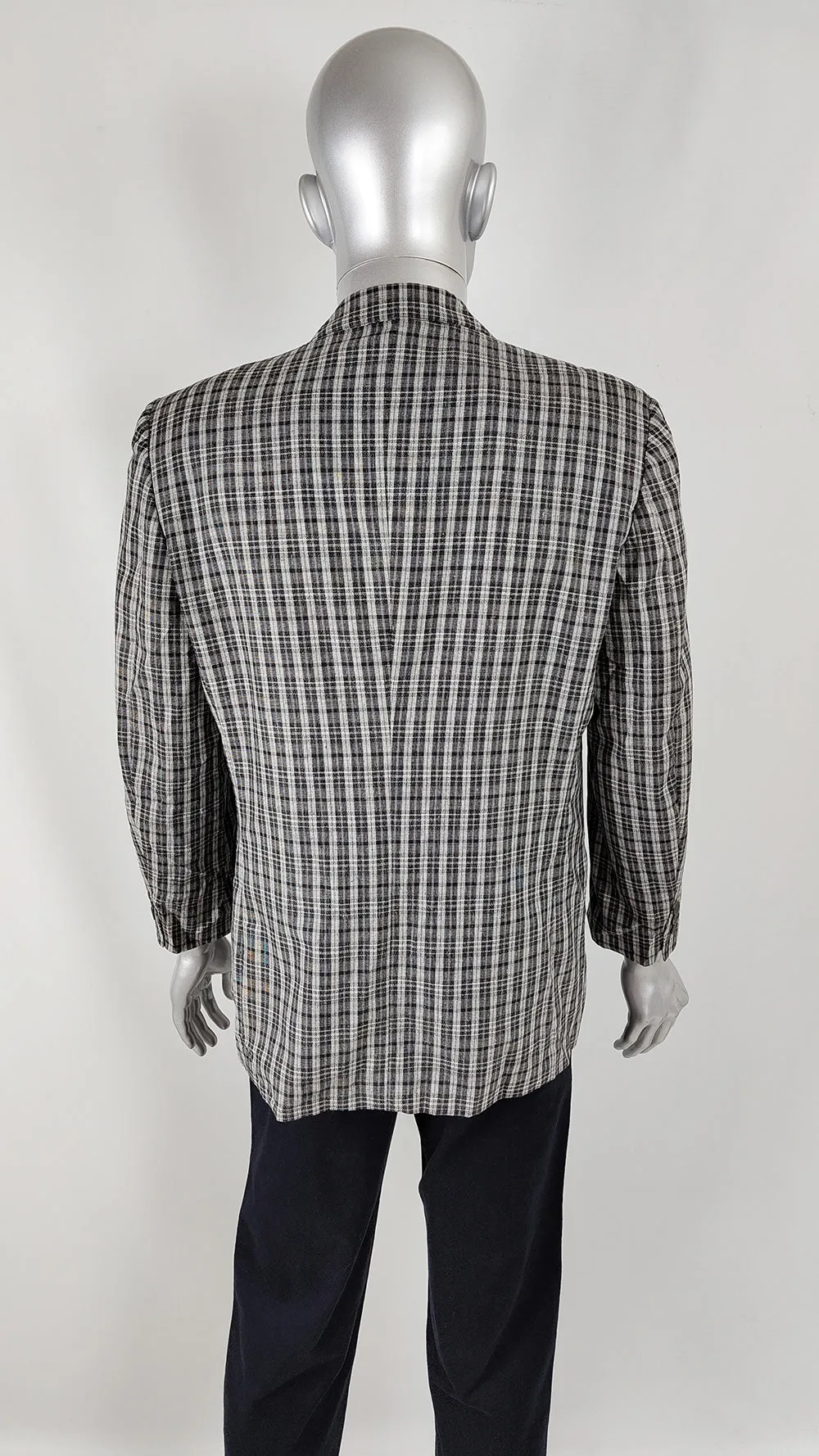 Texitaly Vintage Mens Italian Linen, Wool & Silk Check Blazer