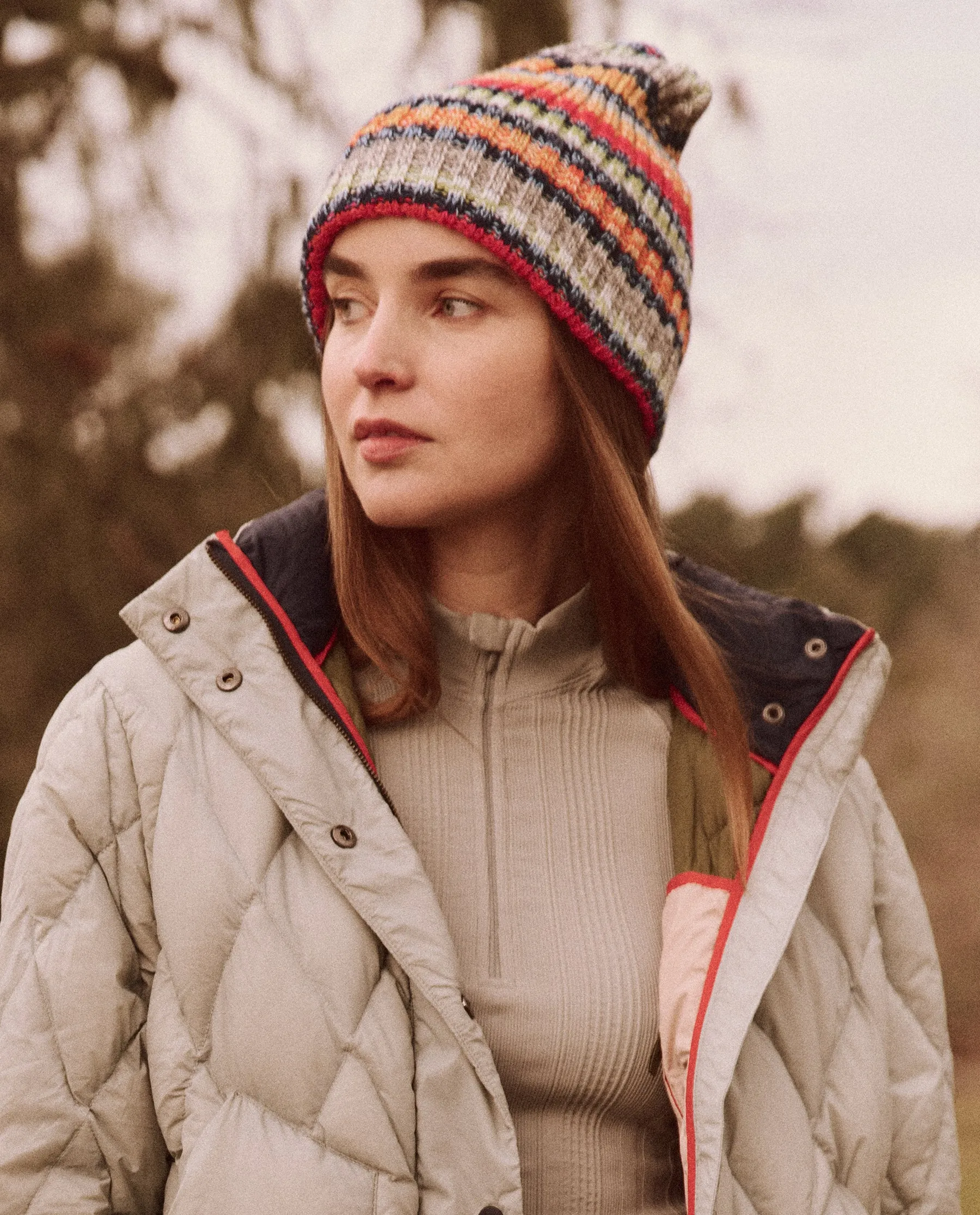 The Cabin Beanie. -- Camp Marled Stripe