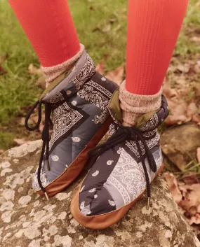 The Down Quilted Puffer Slipper. -- Patchwork Bandana and Evergreen