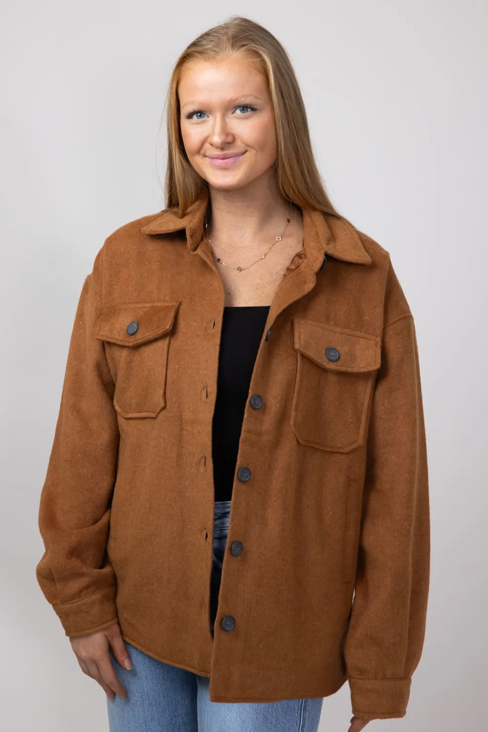 Thread & Supply Woven Shacket for Women in Brown | J1307PND-COPPER