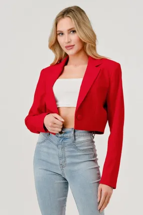 Tiana Long Sleeve Notched Lapel Crop Blazer Red