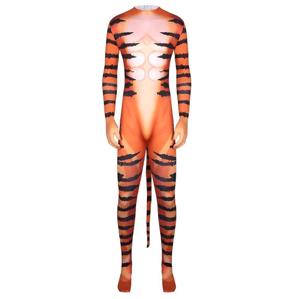 Tiger Stripes Animal Cosplay Zentai Costume Jumpsuit Bodysuit Outfits Adult