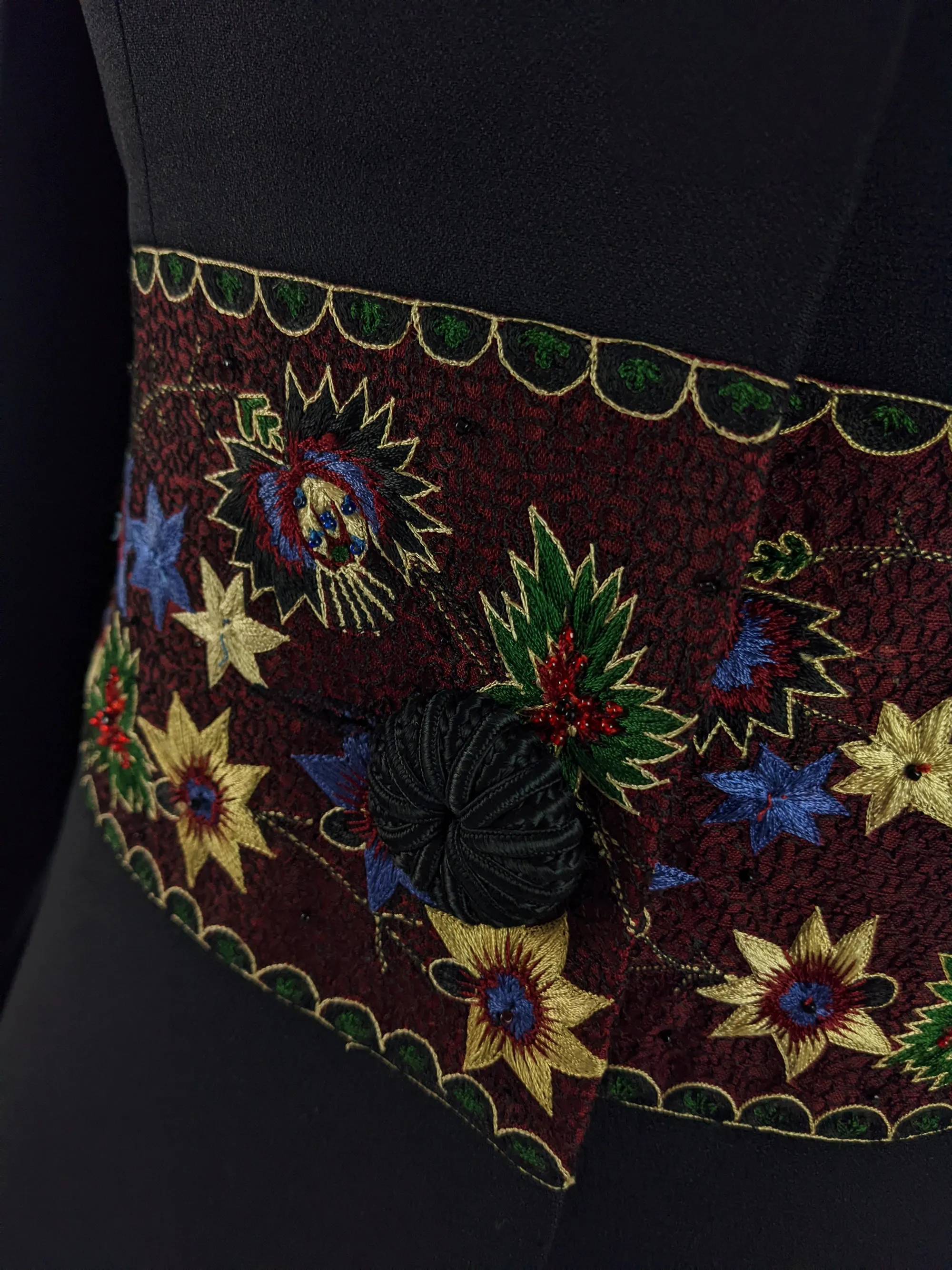 Tomasz Starzewski Vintage Black Crepe Embroidered Jacket, 1980s