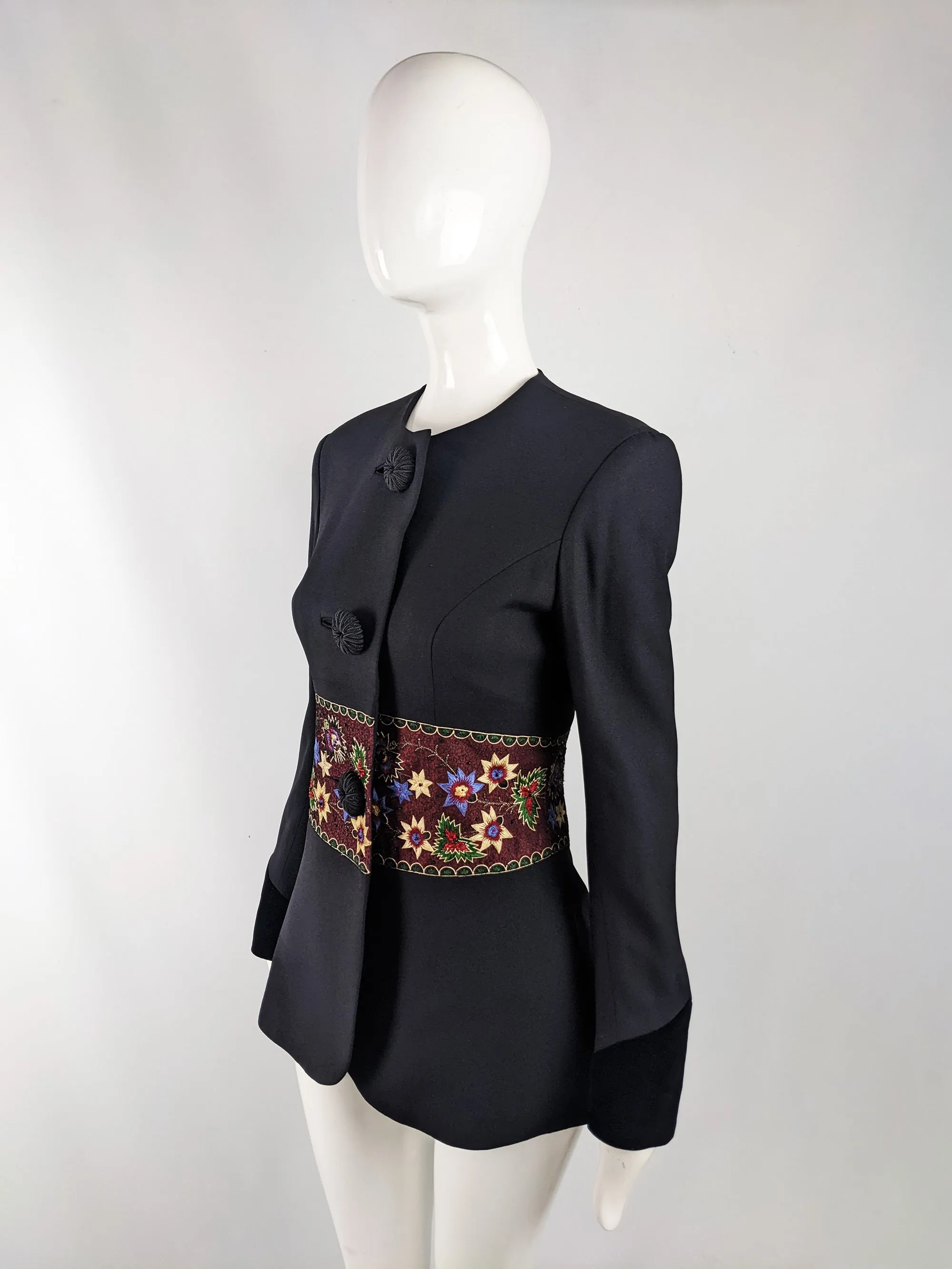 Tomasz Starzewski Vintage Black Crepe Embroidered Jacket, 1980s