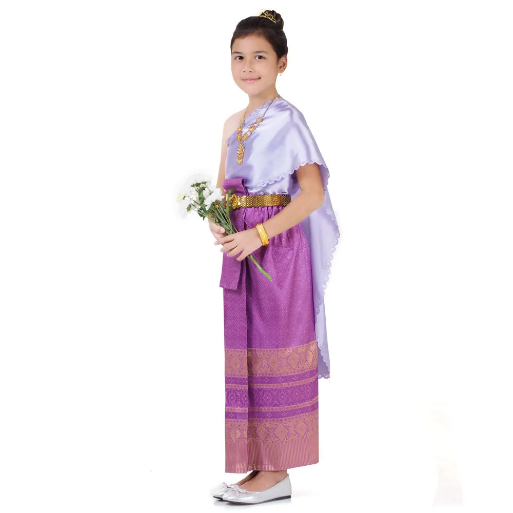 Traditional Chut Thai Girls Dress Purple Elegance