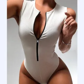 Trendy Casual Bodysuit With Zipper