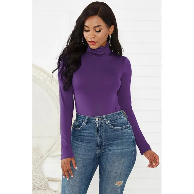 Trendy Long Sleeve Turtle Neck Bodysuit