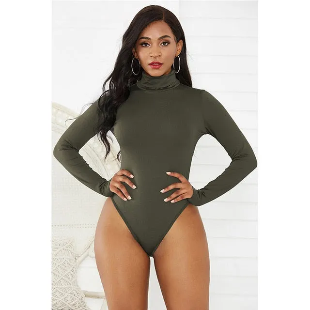 Trendy Long Sleeve Turtle Neck Bodysuit