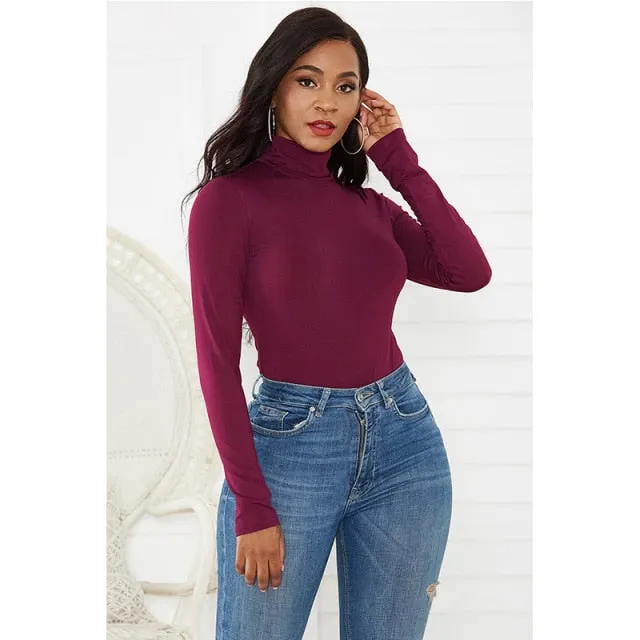 Trendy Long Sleeve Turtle Neck Bodysuit