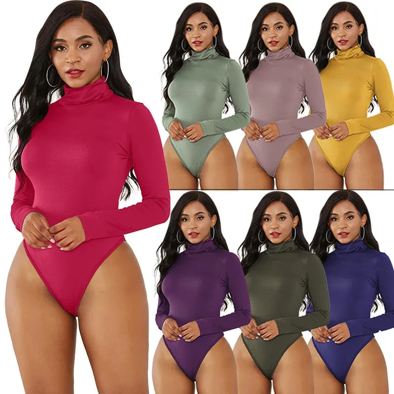 Trendy Long Sleeve Turtle Neck Bodysuit