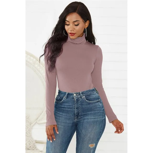 Trendy Long Sleeve Turtle Neck Bodysuit