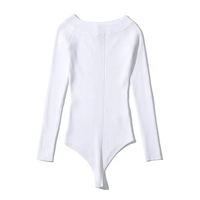 Trendy Off The Shoulder Knitted Long Sleeve Bodysuit