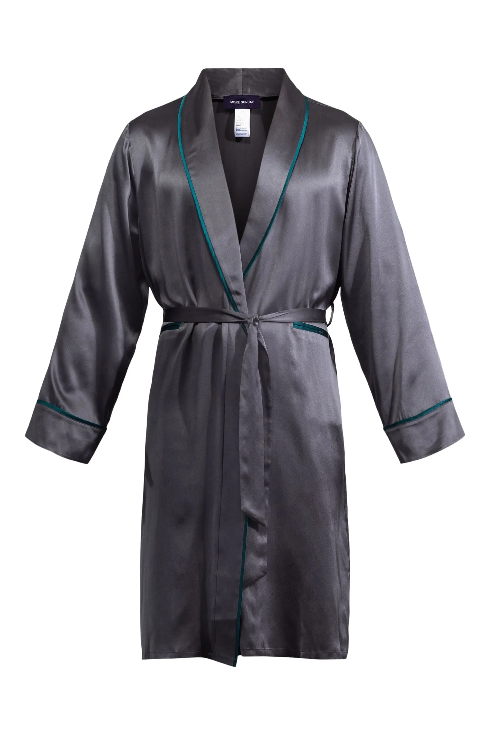 Unisex Silk Midi Smoking Robe · Charcoal Grey · Extended Sizing