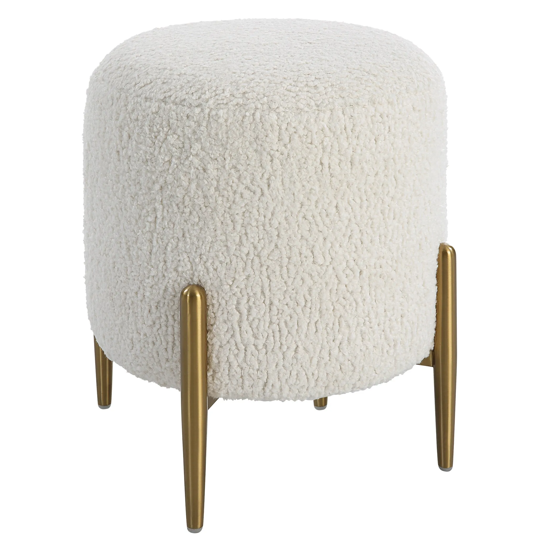 Uttermost Arles White Shearling Brass Ottoman