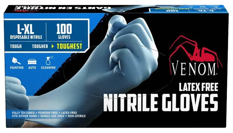 Venom Steel VEN4145 Non-Sterile Disposable Gloves, L/XL, Nitrile, Blue, 9 in L :BX100: QUANTITY: 1