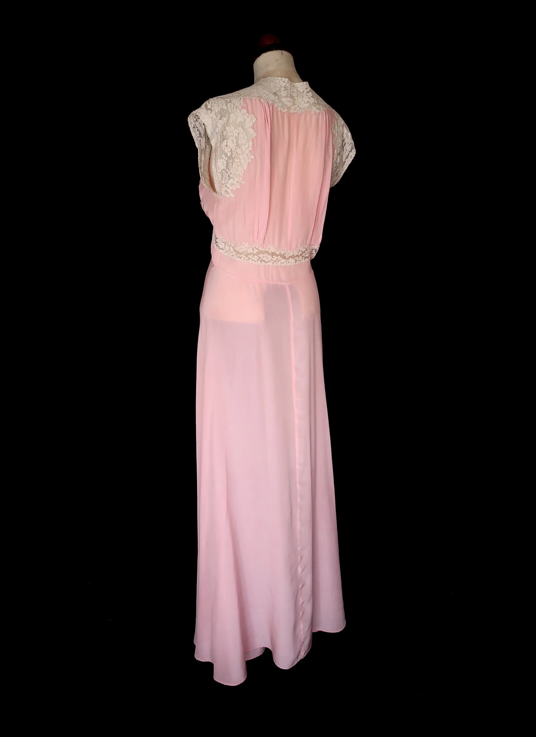 Vintage 1930s Pink Silk Lace Negligee Dress