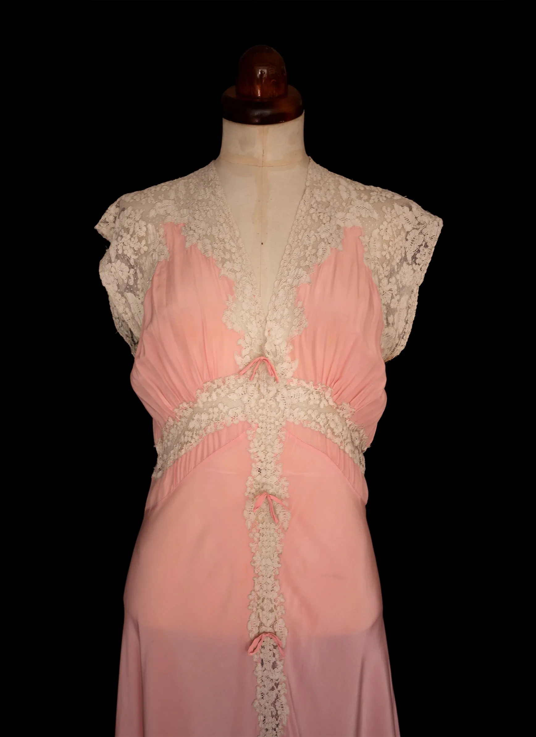 Vintage 1930s Pink Silk Lace Negligee Dress