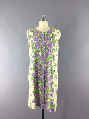 Vintage 1960s Floral Print Dress / Housecoat