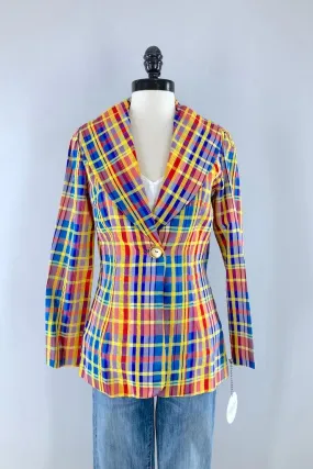 Vintage Blue & Gold Plaid Jacket